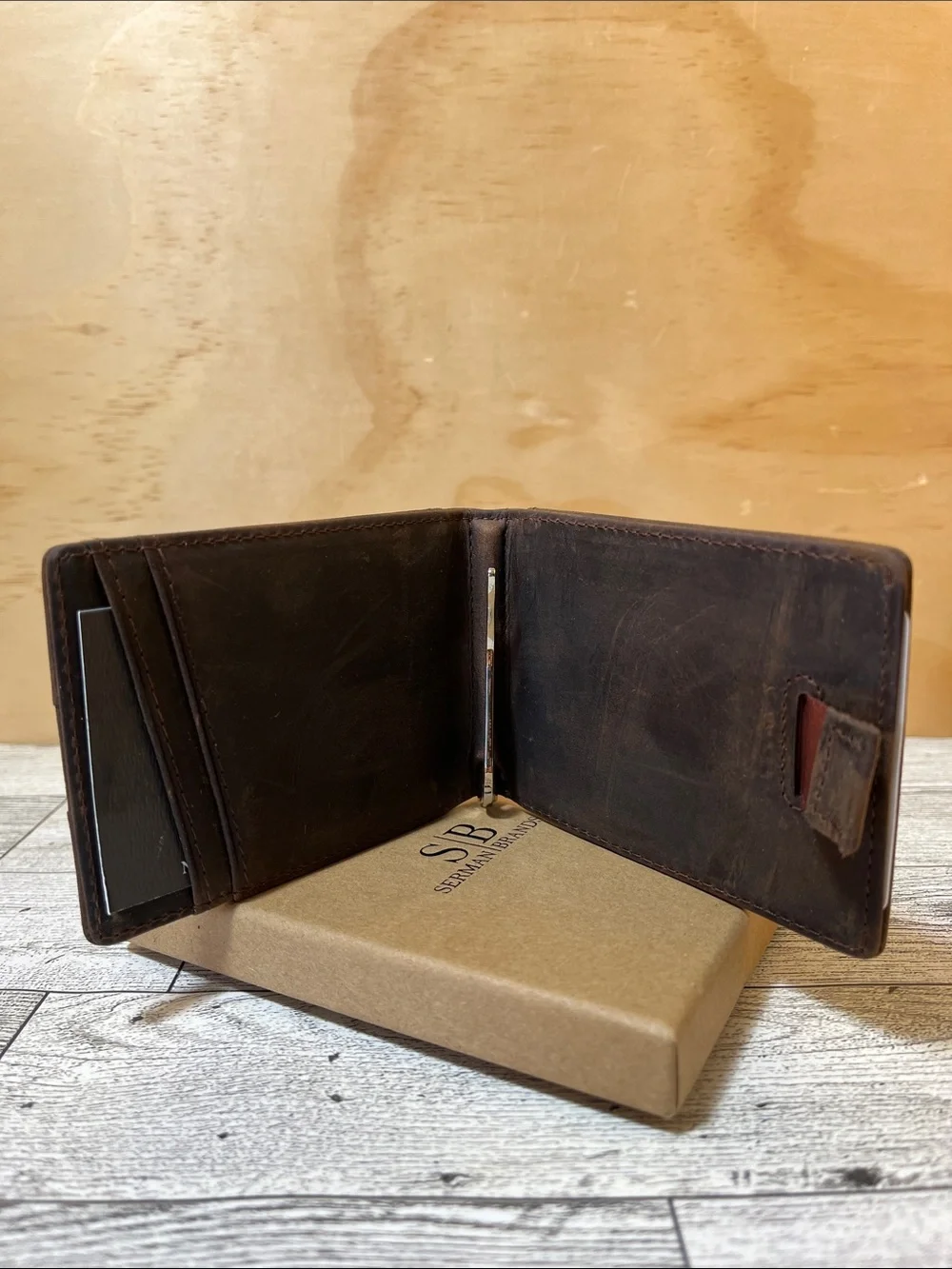 NWT Serman Brands 1.S RFID Blocking Full Grain Slim Texas Brown Wallet